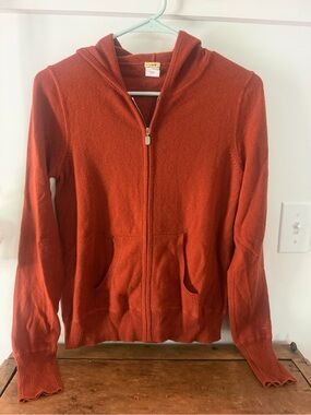 J.Crew Cashmere terracotta Orange Zip-Up Hoodie Sweater Cardigan.